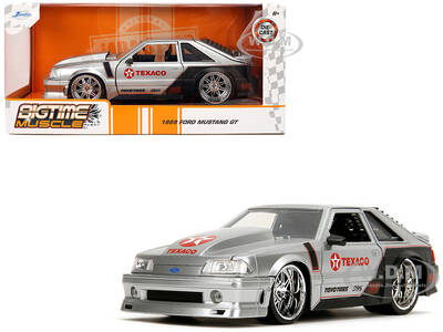 1989 Ford Mustang GT Texaco Silver Metallic and Matt Black Bigtime Muscle Series 1/24 Diecast Model Car by Jada