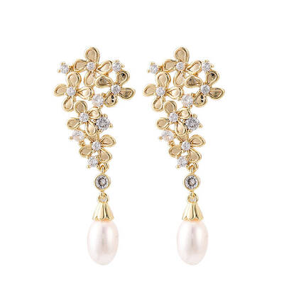 Brass Micro Pave Clear Cubic Zirconia Stud Earrings