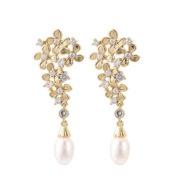 Brass Micro Pave Clear Cubic Zirconia Stud Earrings