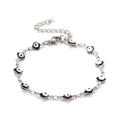Enamel Rhombus with Evil Eye Link Chains Bracelet