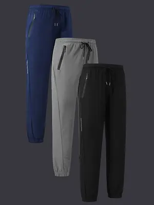 Men's Solid Color Drawstring Waist Pocket Zipper Jogger Pants, Regular Fit Casual Breathable Quick Drying Trousers for Outdoo...