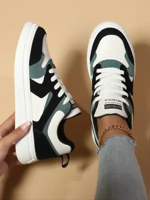 Women's Colorblock Patchwork Low Top SneakersĀ for Spring, Casual Lace up Round Toe Comfortable Shoes for Daily Wear, Preppy ...