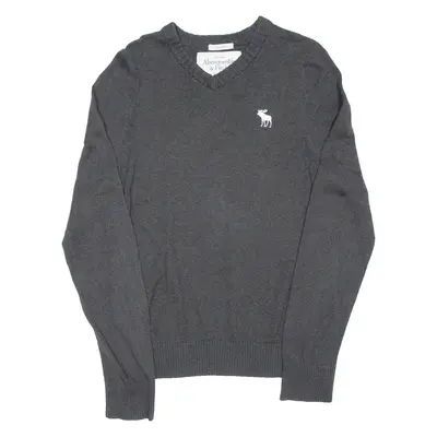 ABERCROMBIE & FITCH Muscle Mens Jumper Grey V-Neck Tight Knit XL