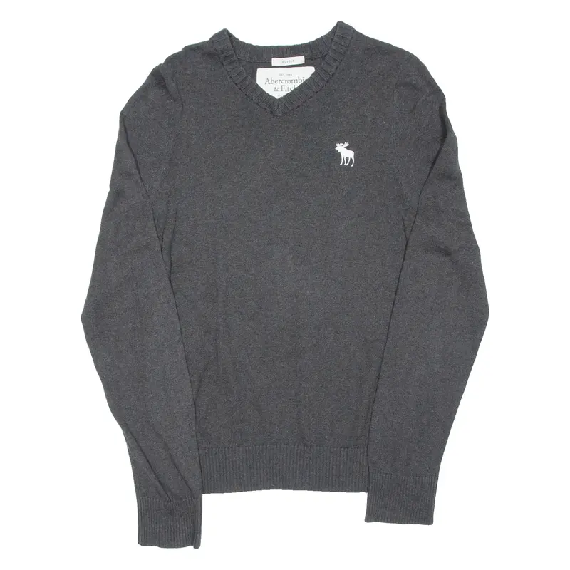 ABERCROMBIE & FITCH Muscle Mens Jumper Grey V-Neck Tight Knit XL