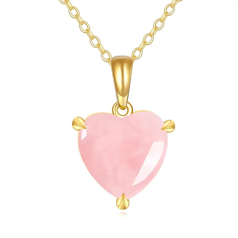 14K Gold Rose Quartz Heart Pendant Necklace