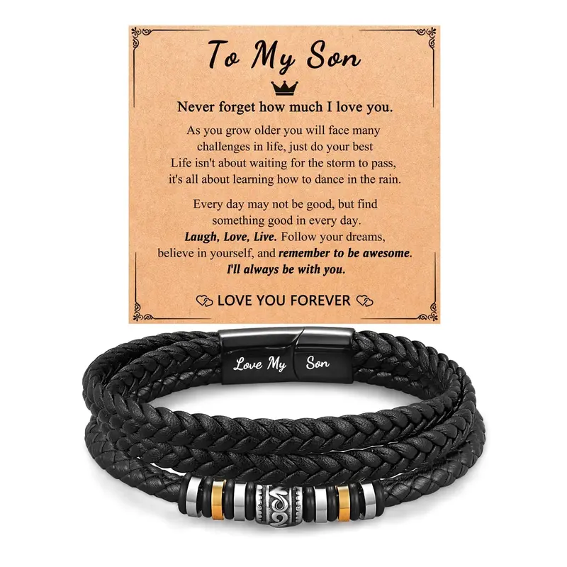 To My Son Grandson Nephew Leather Bracelet Birthday Christmas Gifts for Teen Boys