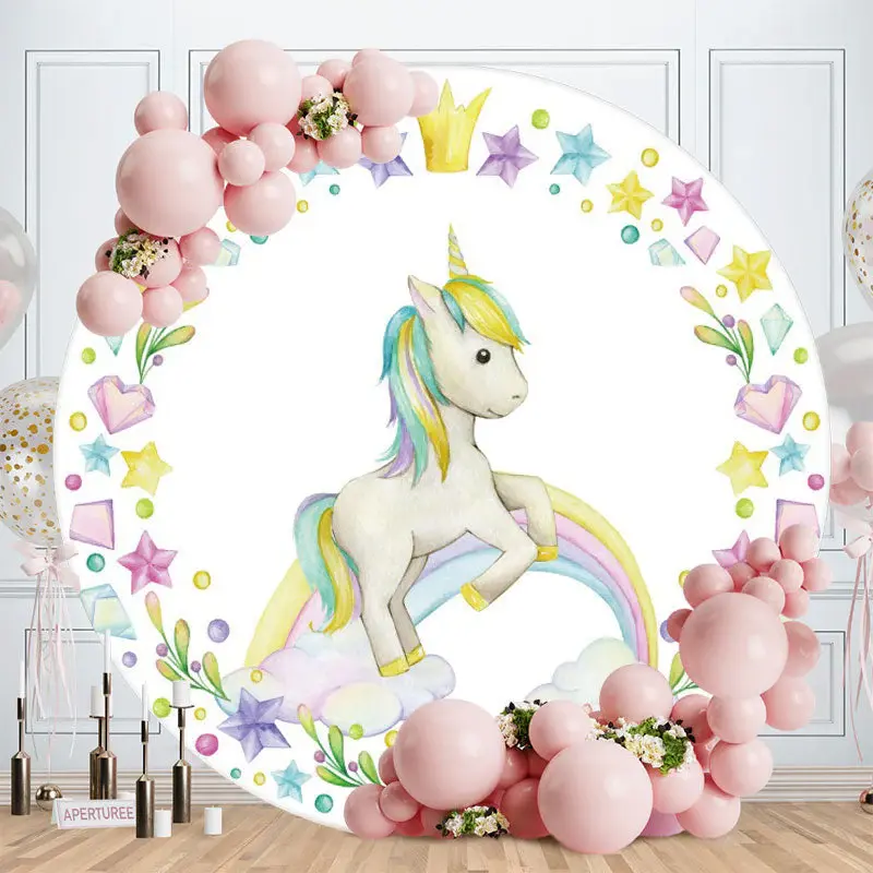 Aperturee Jungle Forest Animals Round Birthday Backdrop | Customized Backdrop For Birthday | Circle Birthday Backdrop Cover |...