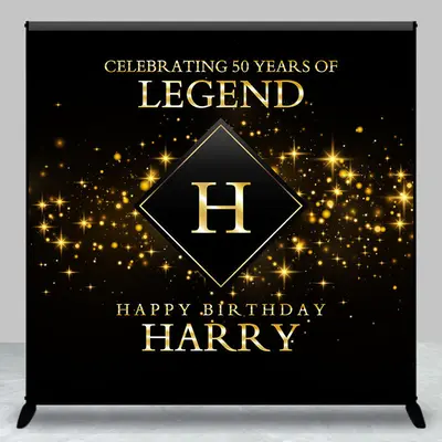 Black Gold Sparkle Custom 50th Birthday Backdrop