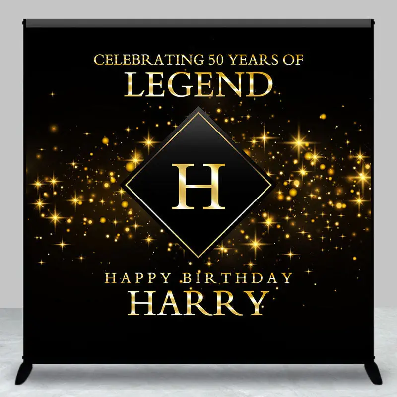 Black Gold Sparkle Custom 50th Birthday Backdrop