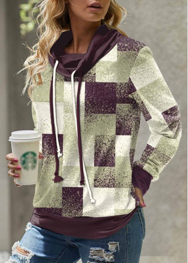 Modlily Sage Green Patchwork Geometric Print Long Sleeve Sweatshirt - XXL