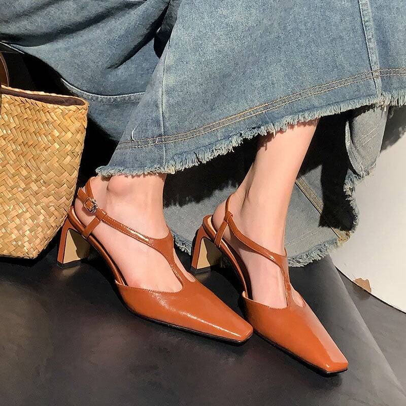 CHIKO Janeisha Square Toe Chunky Heels T-Strap Shoes