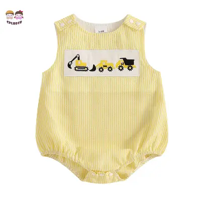 Baby Boys Summer Romper Casual Digger Embroidery Striped Print Sleeveless Jumpsuit for Newborn Toddler Cute Clothes