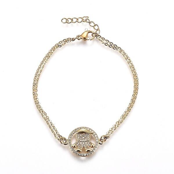 Brass Micro Pave Clear Cubic Zirconia Link Bracelets
