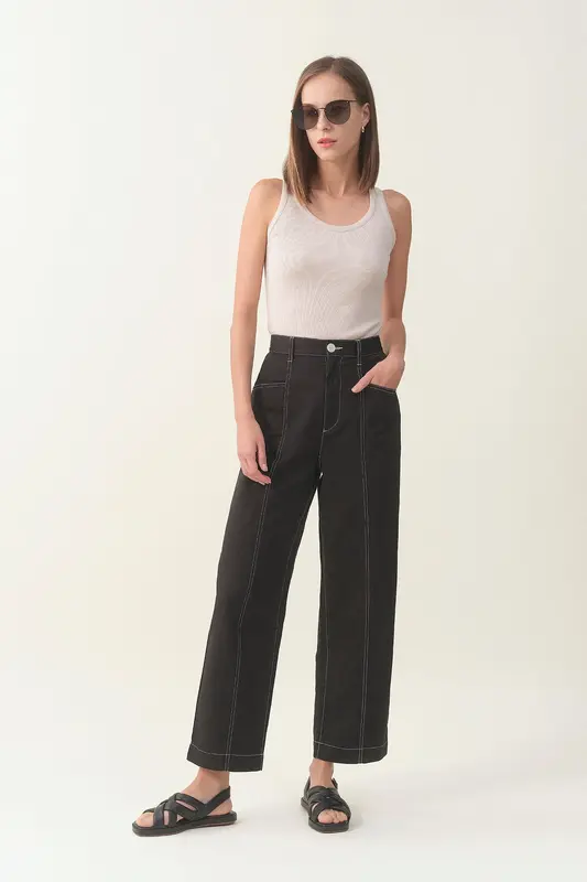 High-waist Linen Wide Pant - Black | Size: XS