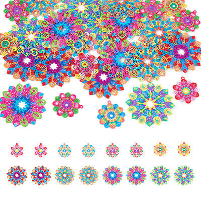 32Pcs 8 Styles Spray Painted 430 Stainless Steel Filigree Pendants