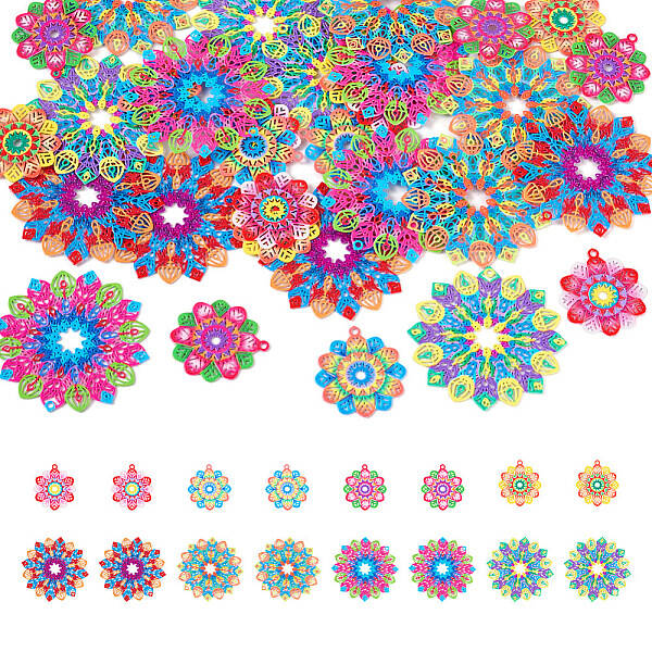 32Pcs 8 Styles Spray Painted 430 Stainless Steel Filigree Pendants