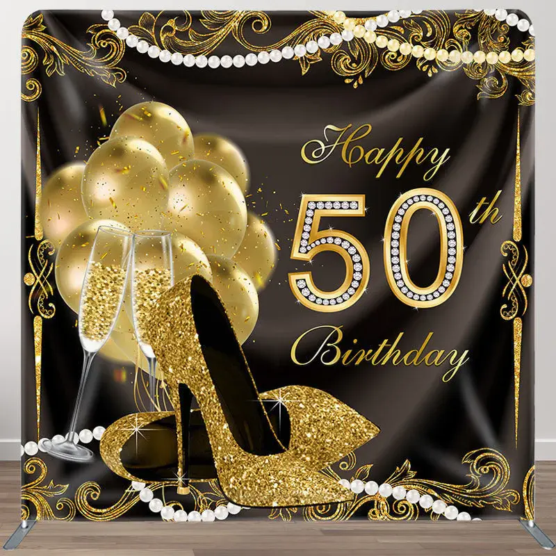 Aperturee Gold Heels Balloons Fabric Backdrop Cover for Birthday - Aperturee