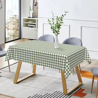 Modern Simple Green White Argyle Rectangle Tablecloth - Aperturee