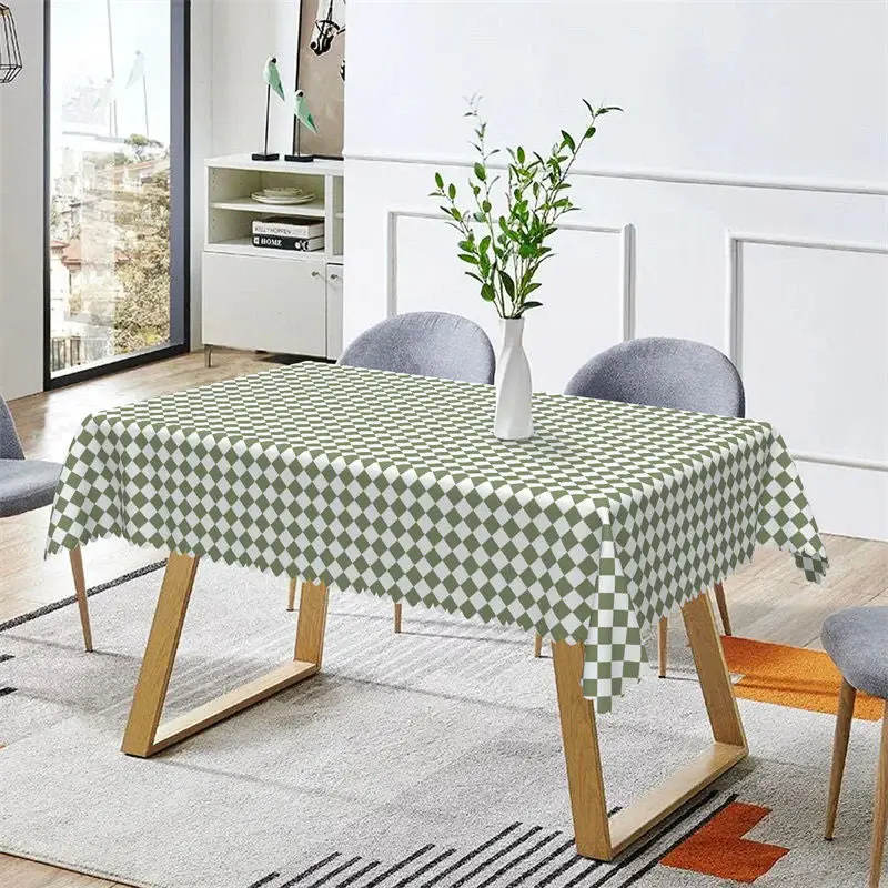 Modern Simple Green White Argyle Rectangle Tablecloth - Aperturee