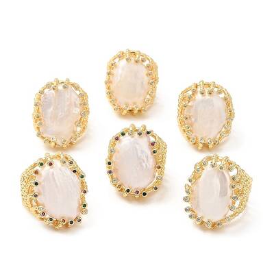 Natural Pearl Twist Oval Open Cuff Ring