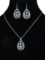 1 Set Fashionable Vintage Style Turquoise Decor Earrings & Pendant Necklace, Boho Style Jewelry Set, Water Drop Design Pendan...