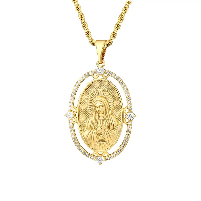 Mytys Virgin Mary Necklace for Women Men Teens Cubic Zirconia Inlay Virgin Mary Pendant Necklace Jewelry Gift Outdoorfun