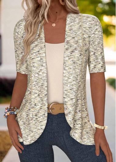 Modlily Light Coffee Open Front 3/4 Sleeve Coat - XL