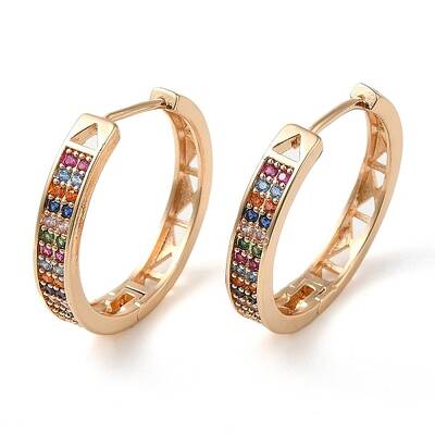 Brass Micro Pave Colorful Cubic Zirconia Hoop Earrings