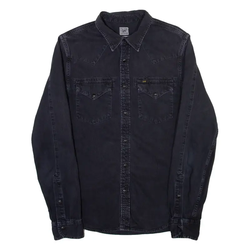 LEE Mens Plain Shirt Grey Long Sleeve S