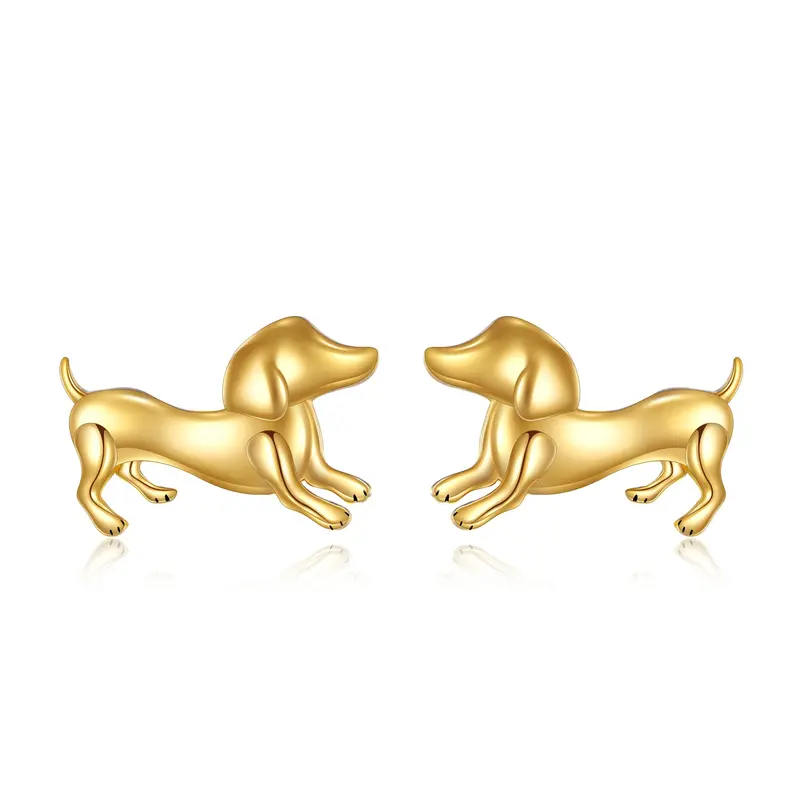 14K Gold Dog Stud Earrings