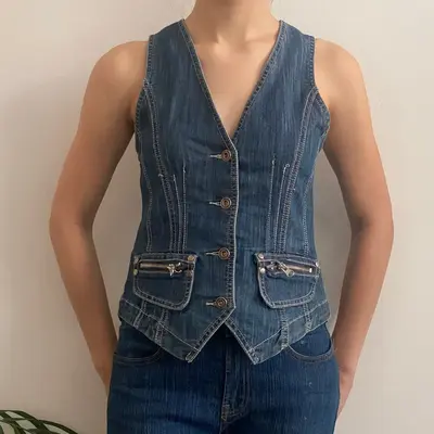 Real Play Denim Gilet - Small Blue Cotton