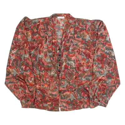 Womens Printed Blouse Maroon V-Neck Long Sleeve Crazy Pattern L