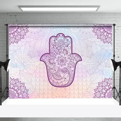 Purple Hamsa Hand Floral Tradition Dance Backdrop - Aperturee