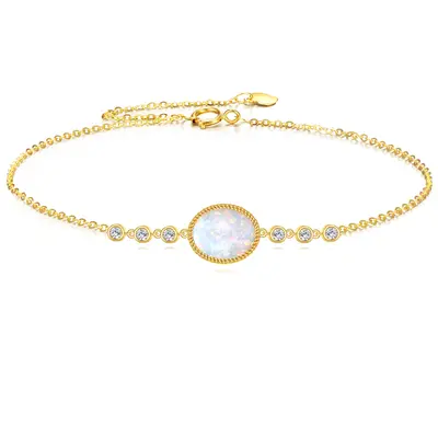 14K Gold Cubic Zirconia & Opal Oval Shaped Bracelet for Women