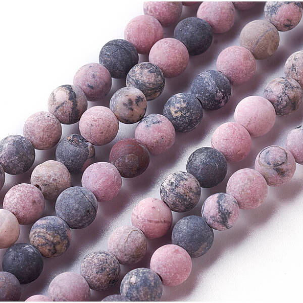 Frosted Natural Rhodonite Round Bead Strands