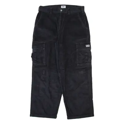 OBEY Cargo Mens Corduroy Trousers Black Relaxed Straight W34 L29