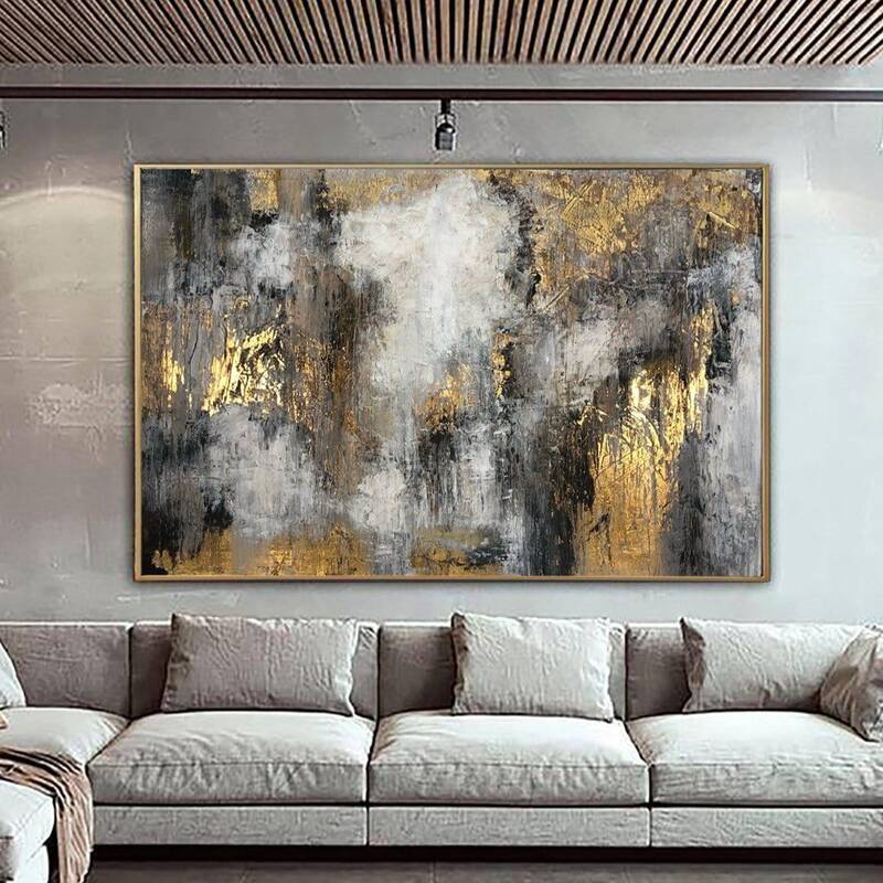 Large Abstract Oil Paintings On Canvas Gold Leaf Artwork Heavy Textured Wall Art Luxury Painting Original Hand Painted Art Wa...