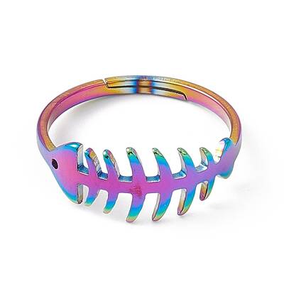 Ion Plating(IP) 201 Stainless Steel Fishbone Adjustable Ring for Women