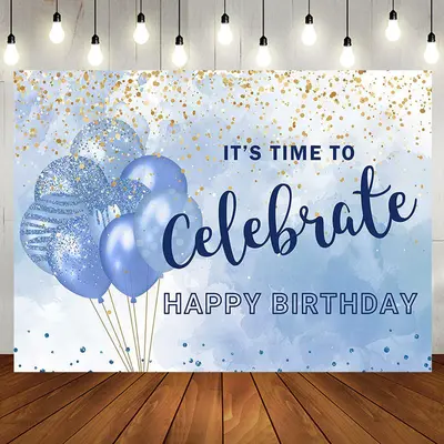 Its Time To Celebrate Blue Balloon Birthday Backdrop - Aperturee