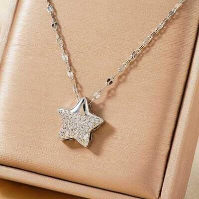 Luxury Brass Clear Cubic Zirconia Star Pendant Fashion Necklaces for Versatile and Stylish Look