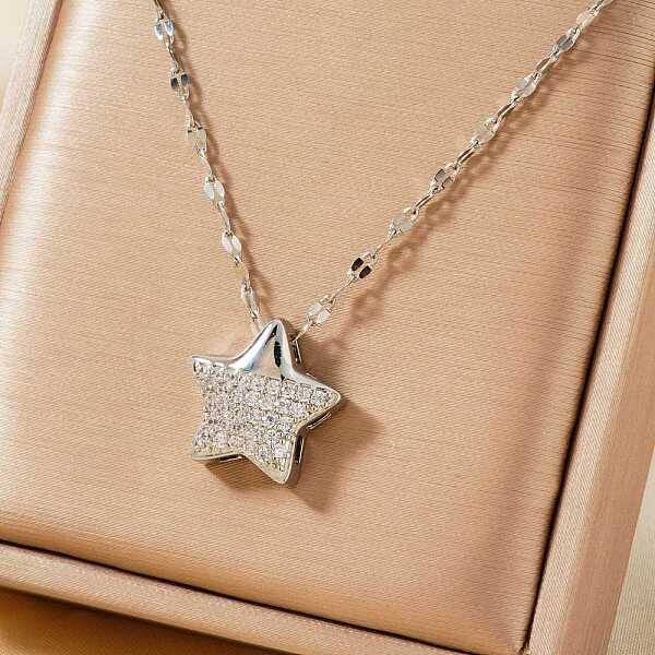 Luxury Brass Clear Cubic Zirconia Star Pendant Fashion Necklaces for Versatile and Stylish Look