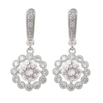 Brass Pave Cubic Zirconia Flowerl Hoop Earrings for Women
