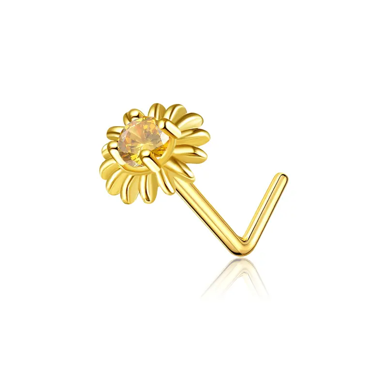 14K Gold Cubic Zirconia & Personalized Birthstone Sunflower Nose Ring