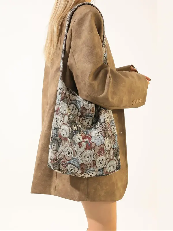 Random Floral Print Women's Simple Shoulder Bag, Vintage Large Capacity Tote Bag for Daily Used, Casual Trendy Versatile High...