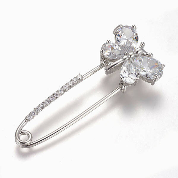 Brass Micro Pave Cubic Zirconia Safety Brooch