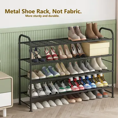 SUOERNUO 2/3/4 Tier Metal Shoe Rack Long Shoes Storage Organizer for Closet Entryway Black Grey Paint Adjustable Room Organiz...