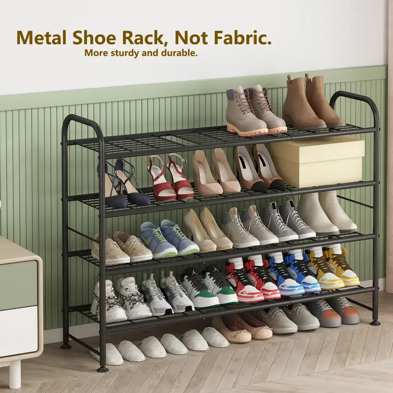 SUOERNUO 2/3/4 Tier Metal Shoe Rack Long Shoes Storage Organizer for Closet Entryway Black Grey Paint Adjustable Room Organiz...