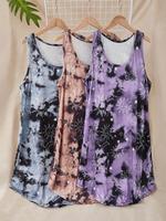 【plus Size】 All Over Print Tie Dye Tank Nightdress, Lady Bohemian Casual Comfy Curvy Sleeveless Nightgown for Women, Wome...