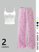Two-piece Set Women's Cami Top & All Over Print Pants, Casual Comfy Cute Top & Trousers Set, Ladies Clothes for All Seasons, ...