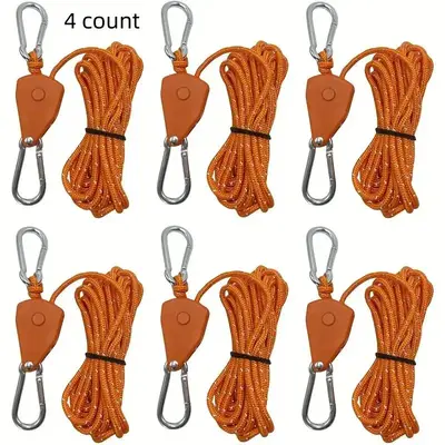 Camping Wind Rope Pulley Tie Downs with Carabiners, 4 Counts Durable Nylon Rope, Ideal for Securing Tents, Canopies & Tarps